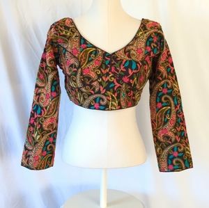 Black Multi color long sleeve readymade Crop Top Blouse for Saree or Leh…